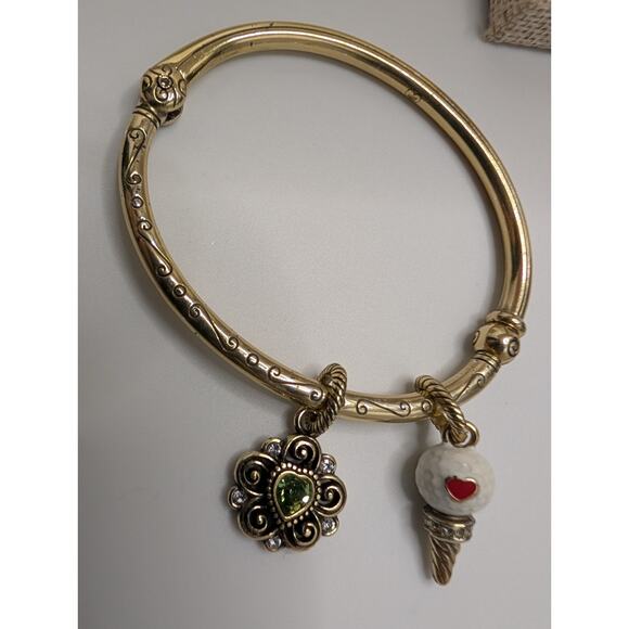 Brighton Retired goldtone hinged bangle bracelet Golf Tee charms Green Crystals - Picture 3 of 6